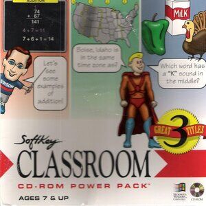 SoftKey Classroom CD-Rom Power Pack For Windows PC, 1995 Large Box Factory Seale